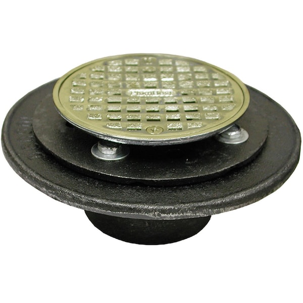 Jones Stephens 2in. FIP Shower/Floor Drain with 6-1/2in. Pan and 6in. Polished Brass Cast Round Strainer D60208 - main